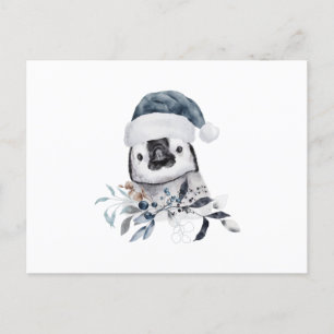 Carte Postale Baby Penguin portant le Casquette de Noël