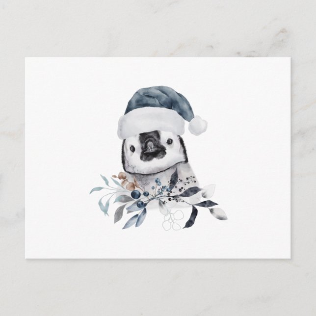 Carte Postale Baby Penguin portant le Casquette de Noël (Devant)