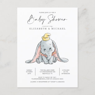 Carte Postale Baby Shower à l'aquarelle Dumbo