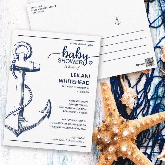 Carte postale Baby shower Ancre nautique (Créateur téléchargé)