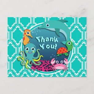 Carte Postale Baby shower Aqua Turquoise Ocean Life