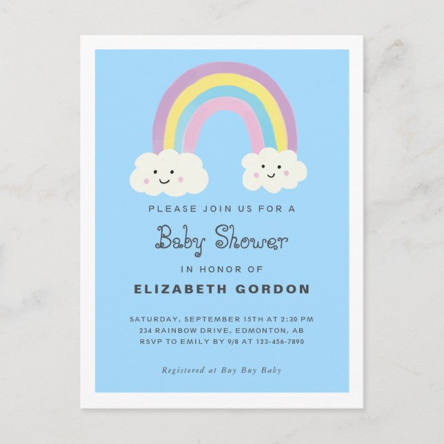 Carte Postale Baby shower arc-en-ciel Boy Blue Cute Kawaii Moder (Devant)