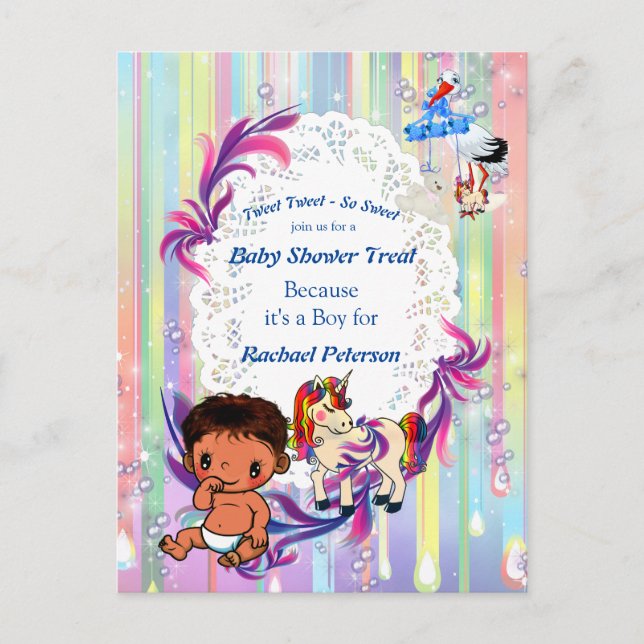Carte Postale Baby shower Baby Boy Bubbles & Unicorns (Devant)