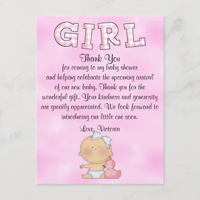 Carte Postale Baby shower bébé fille (Devant)