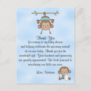 Carte Postale baby shower Bébé Garçon Singe