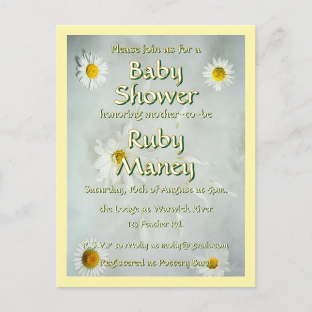 Carte Postale Baby shower blanc de marguerites (Devant)