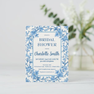 Carte Postale baby shower bleu et blanc antique de style chinois