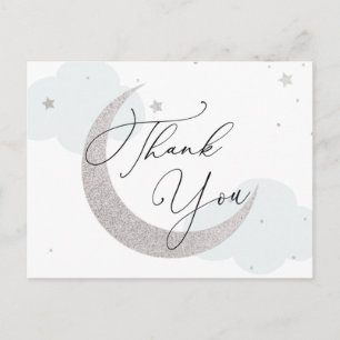 Carte postale Baby shower bleu Lune et étoiles
