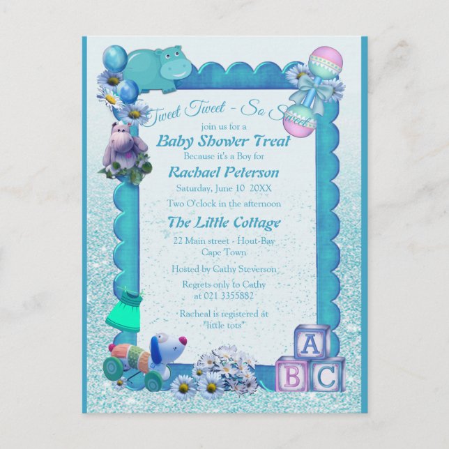 Carte Postale Baby shower bleu turquoise (Devant)