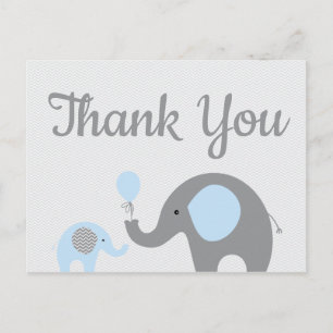 Carte postale Baby shower Blue Grey Elephant