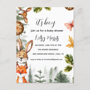 Carte Postale Baby shower Boy Boy Invitation, Animal Forestier