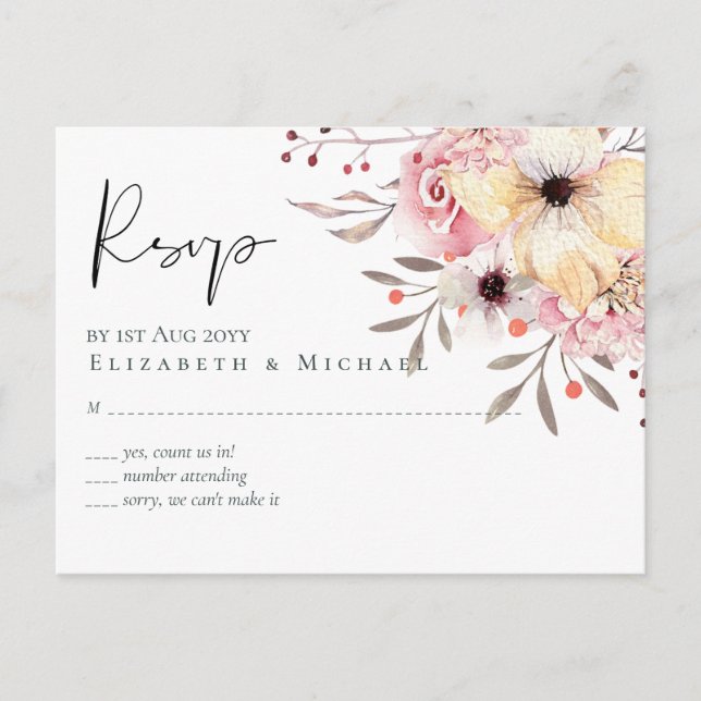 Carte Postale BABY SHOWER BUDGÉTAIRE Peach Rose Floral (Devant)