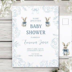 Carte Postale Baby shower Bunny bleu