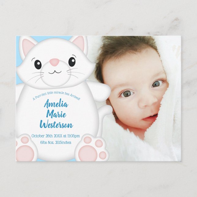 Carte Postale Baby shower chat Kitty Blue (Devant)