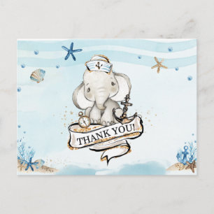 Carte Postale Baby shower chic éléphant Nautical Boy Merci