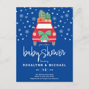 Carte Postale Baby shower   Christmas Holiday Red Car