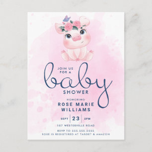 Carte Postale Baby shower   Cochon d'aquarelle arc-en-ciel