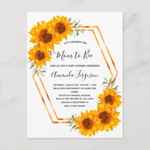 Carte Postale Baby shower d'abeilles tournesols rose or invitati