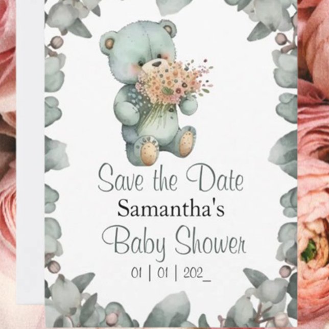 Carte Postale Baby shower d'aquarelle Teddy Bear Boy (Celebrate your little cub's arrival with our Beary Cute Baby Shower Invitations! )
