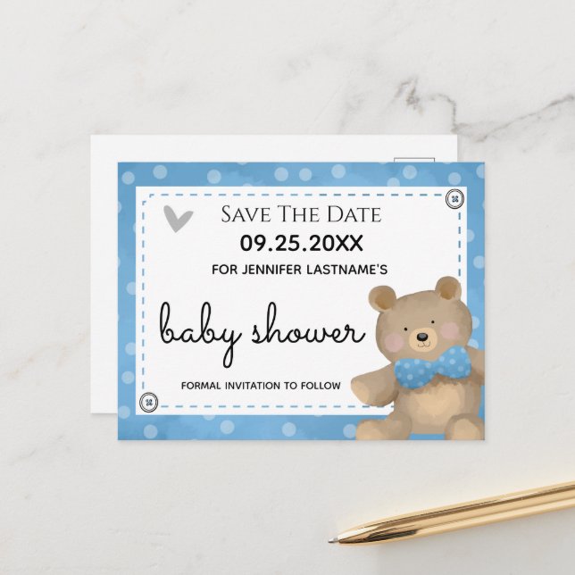 Carte Postale Baby shower d'attente rapide Enregistrer la date (Devant/Arrière en situation)