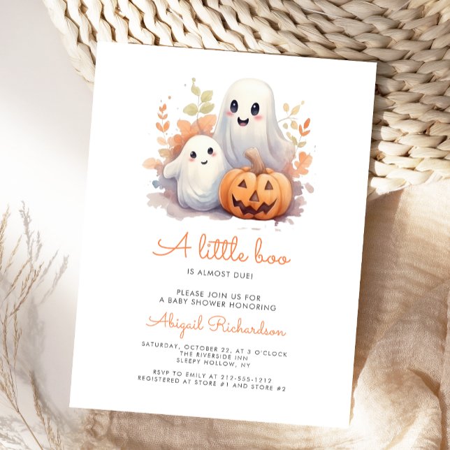 Carte Postale Baby shower d'automne du Citrouille Little Boo Gho (Créateur téléchargé)