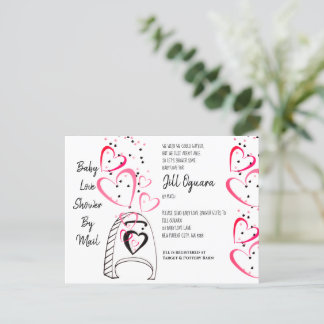 Carte Postale Baby shower de Coeurs roses par Invitation de mess