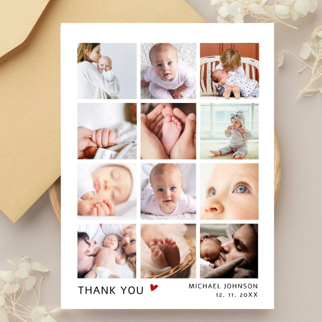 Carte Postale Baby shower de collection photo moderne 12 Merci (Créateur téléchargé)