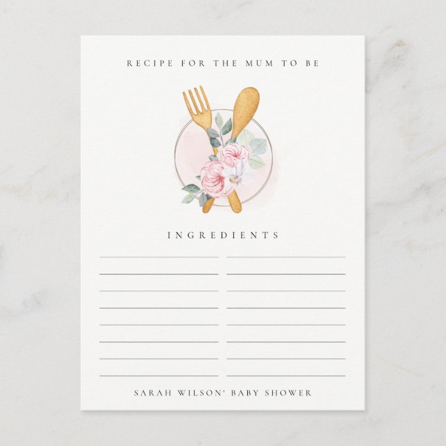 Carte Postale Baby shower de demande de recette florale de fourc (Devant)