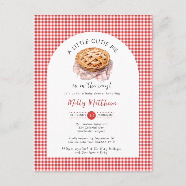 Carte Postale Baby shower de En vichy à tarte Little Cutie (Devant)