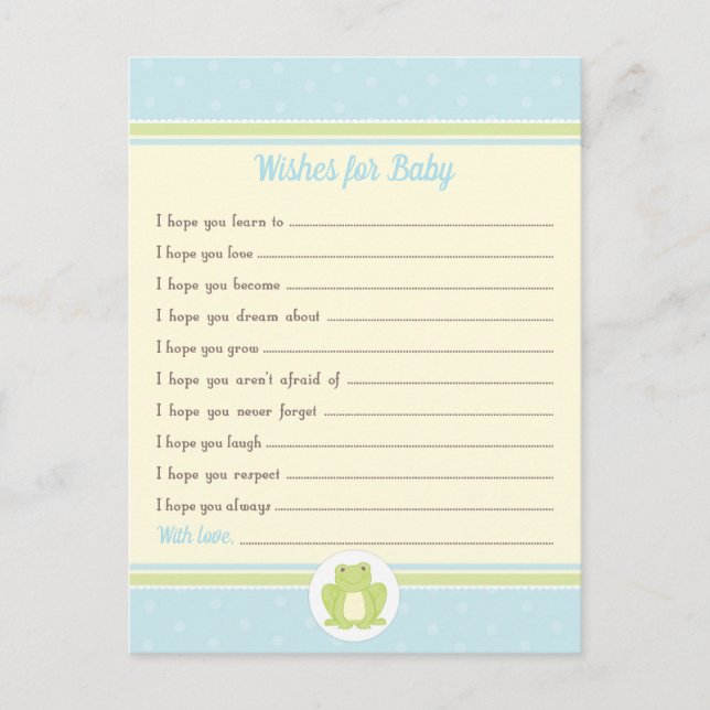 Carte Postale Baby shower de grenouille bien souhaits bleu et ja (Devant)