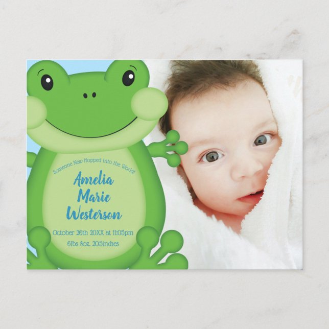 Carte Postale Baby shower de grenouille bleu (Devant)