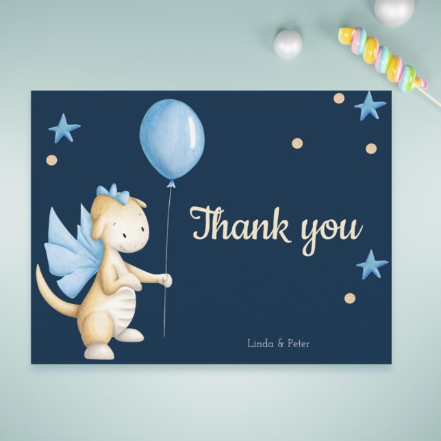 Carte Postale Baby shower de Merci de  de la Marine Blue Baby Dr (Cute personalized thank you dragon baby shower postcard )