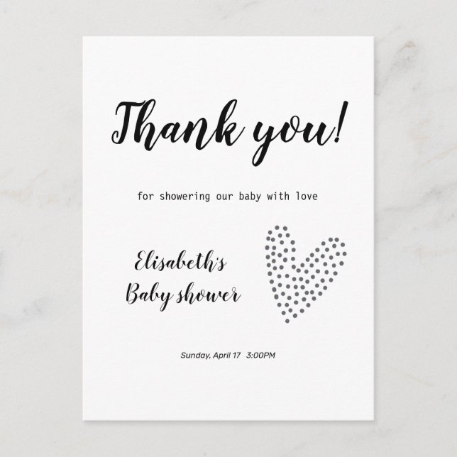 Carte postale Baby shower de Merci minimaliste (Devant)
