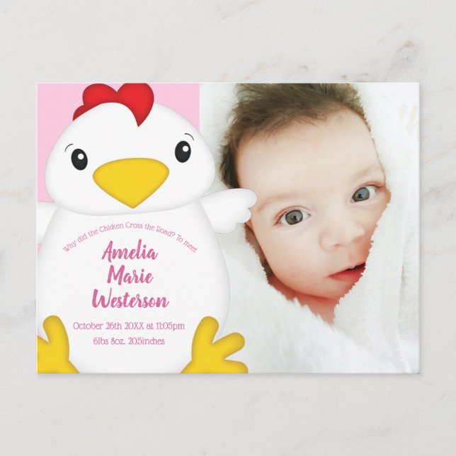 Carte Postale Baby shower de poulet rose (Devant)