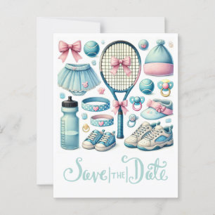 Carte Postale Baby shower de tennis pour bébé garçon bleu thème