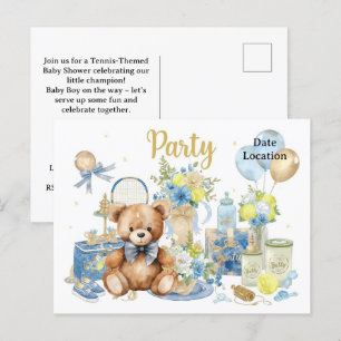 Carte Postale Baby shower de tennis pour bébé garçon bleu thème