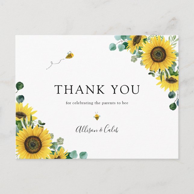 Carte postale Baby shower de tournesol Bee Merci (Devant)