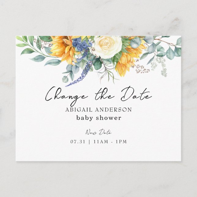 Carte Postale Baby shower de tournesol jaune Modifier la date (Devant)