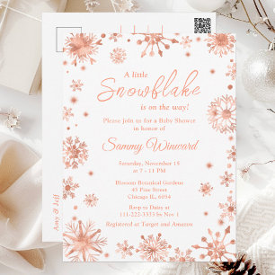 Carte Postale Baby shower d'hiver rose Gold Snowflakes