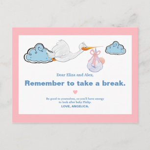 Carte Postale Baby shower d'illustration de la cigogne blanche e