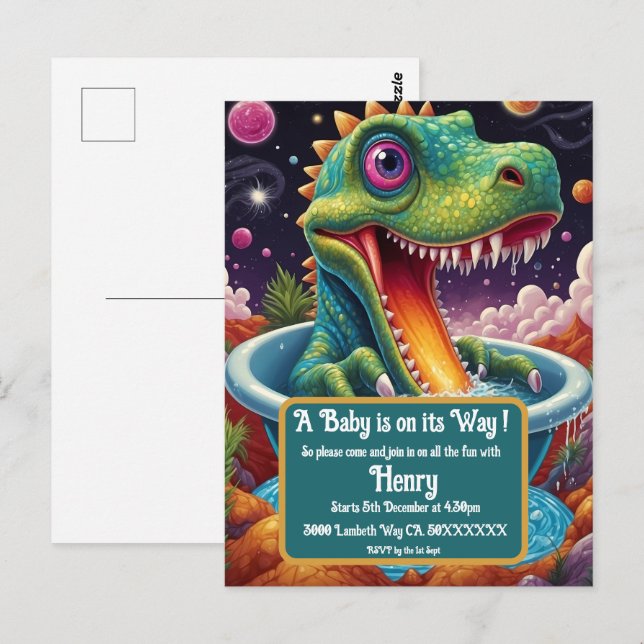 Carte Postale Baby shower Dino-Mite (Devant / Derrière)