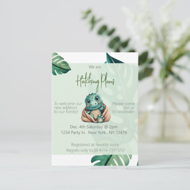 Carte postale baby shower Dinosaur (Debout devant)