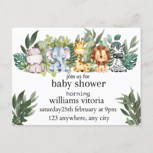 Carte Postale baby shower d'invitation, animaux, safari
