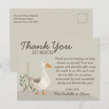 Carte postale Baby shower d'oie d'aquarelle Merci