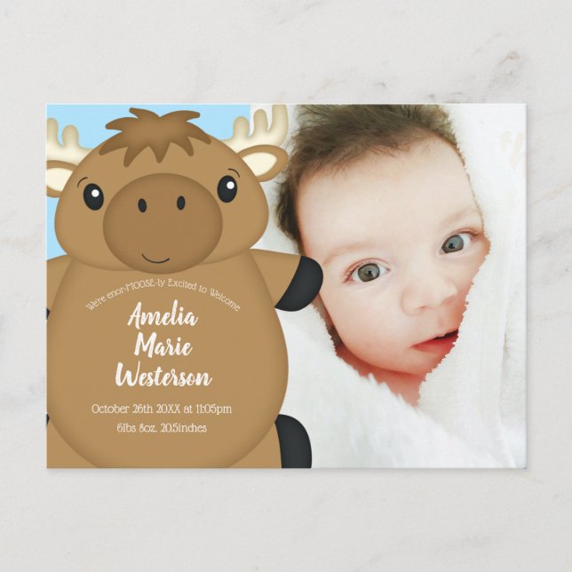 Carte Postale Baby shower d'orignal bleu (Devant)