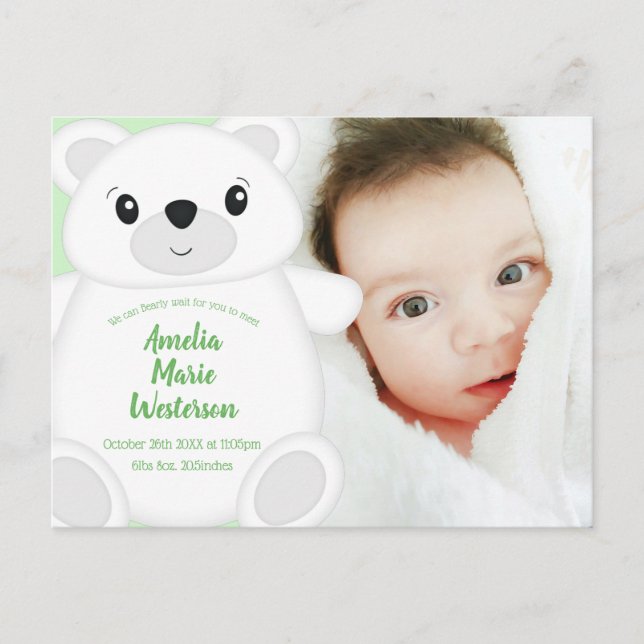 Carte Postale Baby shower d'ours polaire (Devant)
