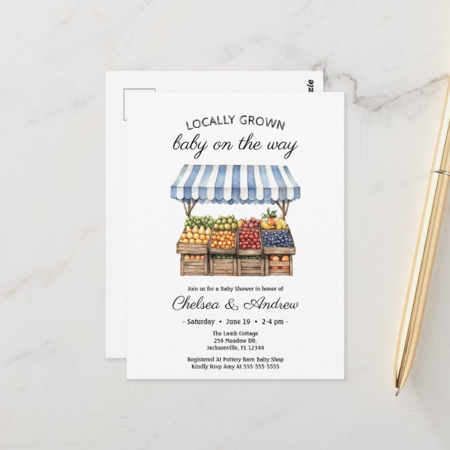Carte Postale Baby shower du marché des fermiers cultivé localem (Devant/Arrière en situation)