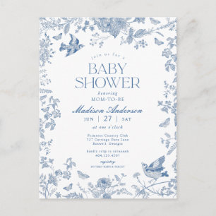 Carte Postale Baby Shower Fleur Bleue Toile De Jouy Français