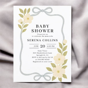 Carte Postale Baby shower fleur sauvage Blue Bow