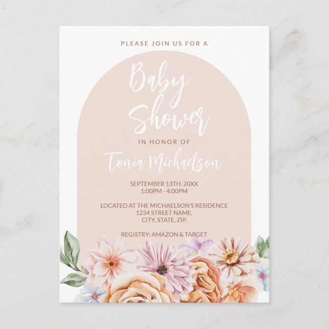 Carte Postale Baby shower floral neutre de Boho (Devant)